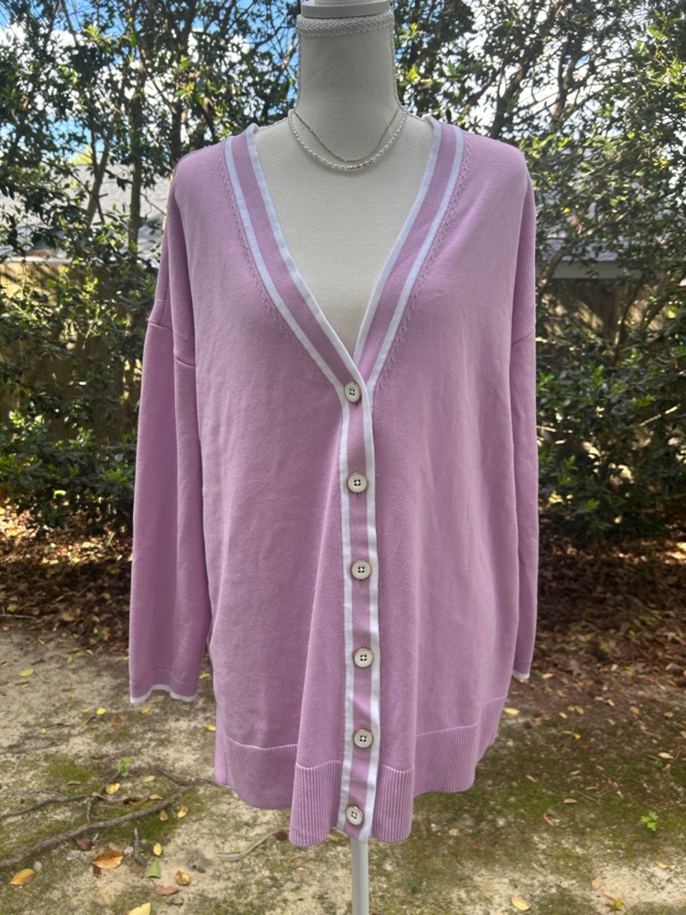 Lavendar V-Neck Button Front Women's Cardigan - Picture 1 of 4